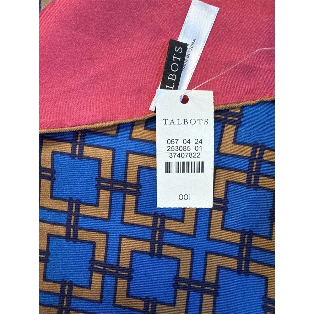 BLUE & PINK Talbots 100% Silk Square Scarf NWT